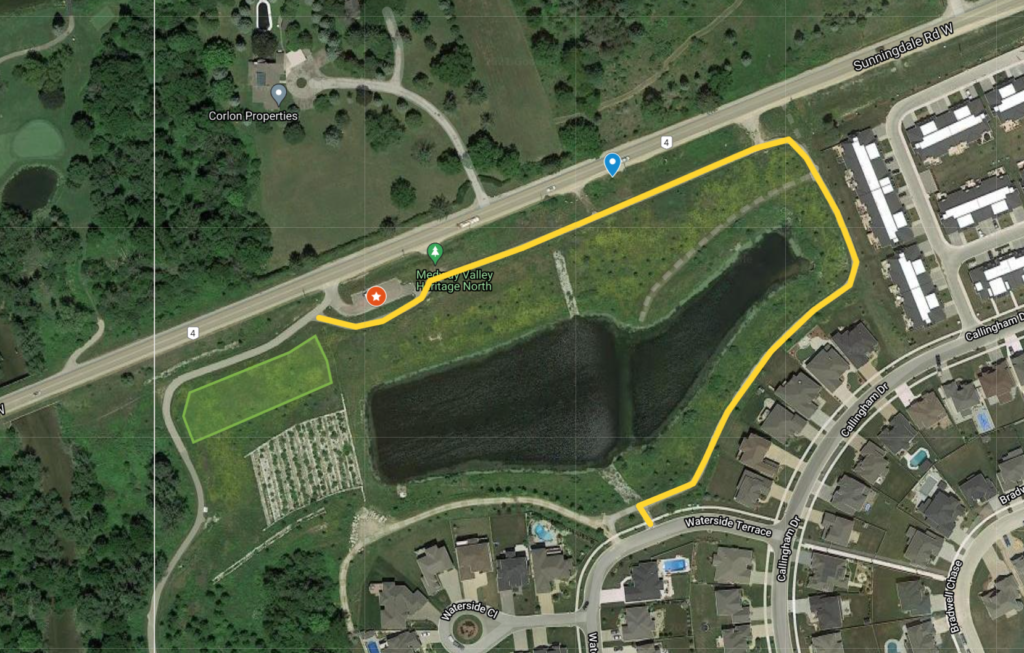 A map of the Sunningdale stormwater pond in London, Ontario