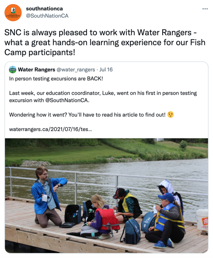 A screenshot of South Nation Conservation Authority's tweet about the excursion that our Store Manager Luke did with them. 