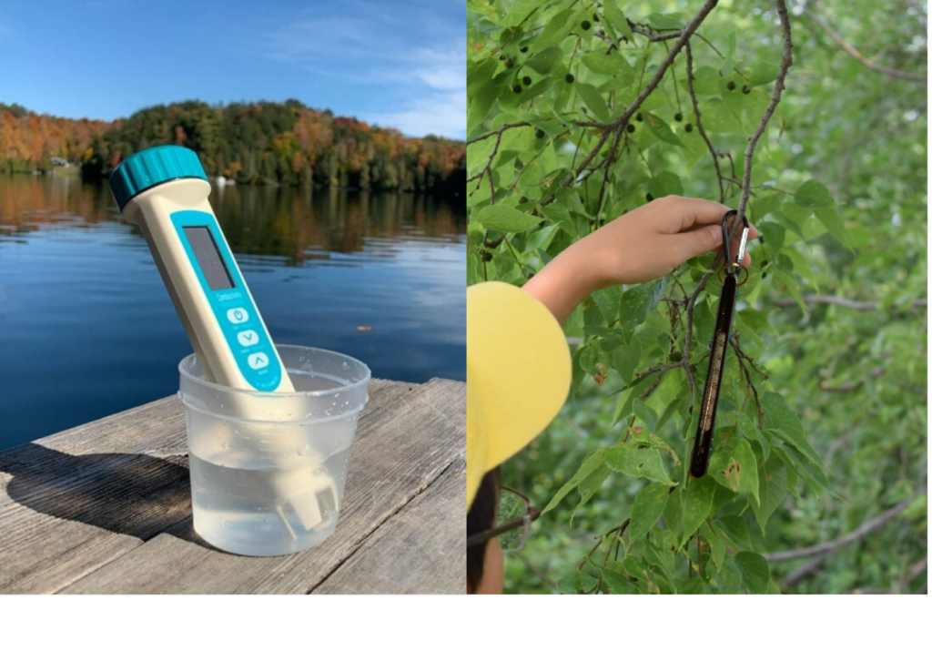 Water Rangers conductivity meter, sample cup, and thermometer. 